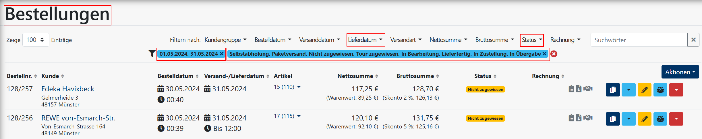 Filter - offene Bestellungen