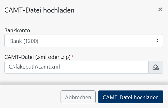 Buchhaltung - CAMT Datei Upload-Maske