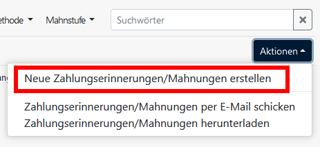 Mahnungen / Zahlungserinnerungen - Erstellung anstossen