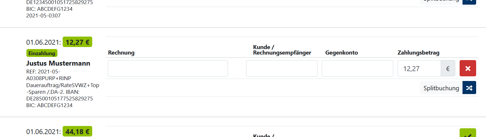 Buchhaltung - Splitbuchung zuweisen