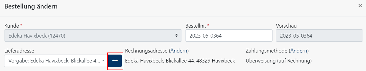 Einzelbestellung Lieferadresse ändern