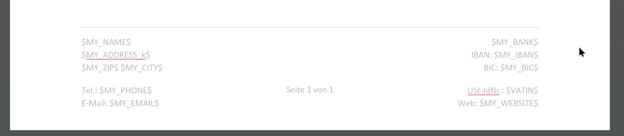 Vorlagen Bearbeitung Fußzeile