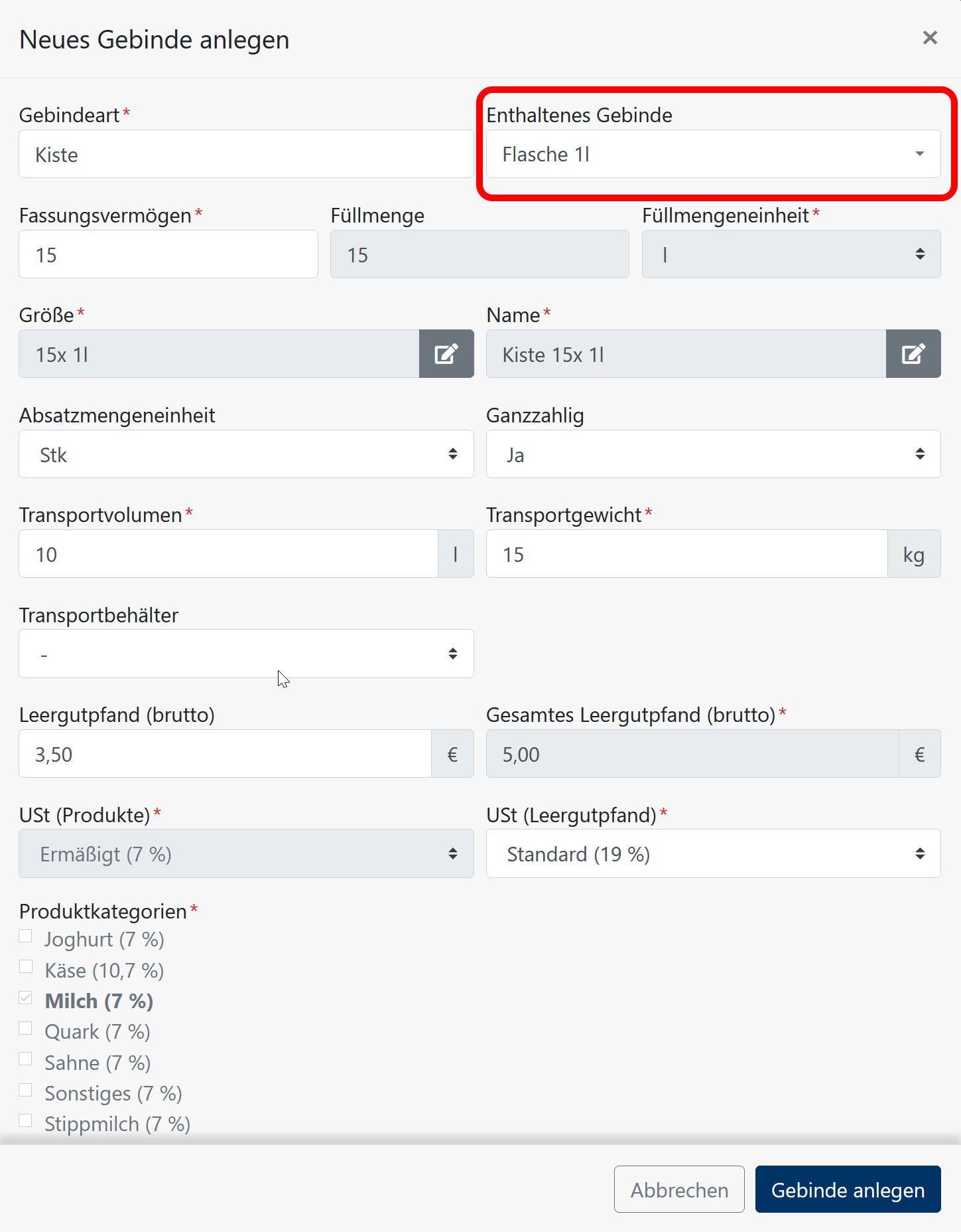 Anlage neues Gebinde auf Basis bestehendem Gebinde