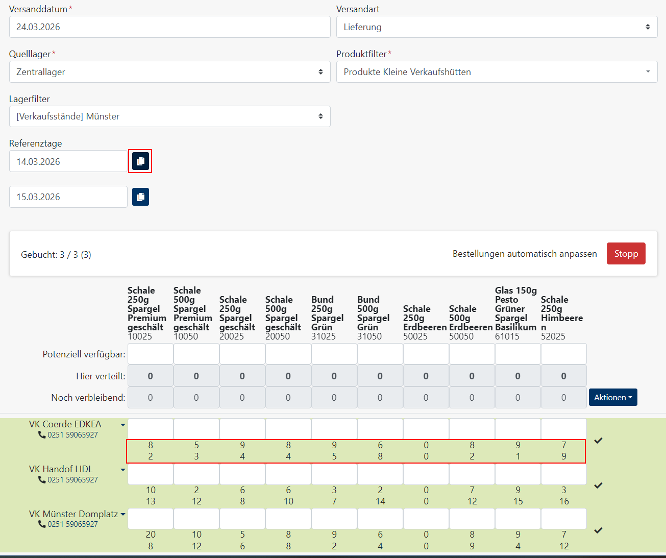 Stapelbestellung Formular - Referenzmengen kopieren