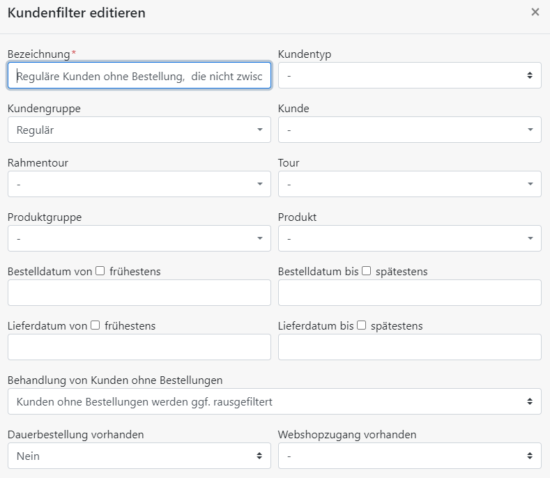 Kundenfilter Maske Einstellungen 1