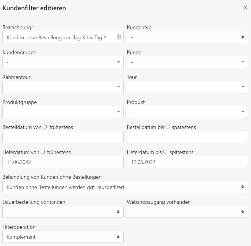 Kundenfilter Maske Einstellungen