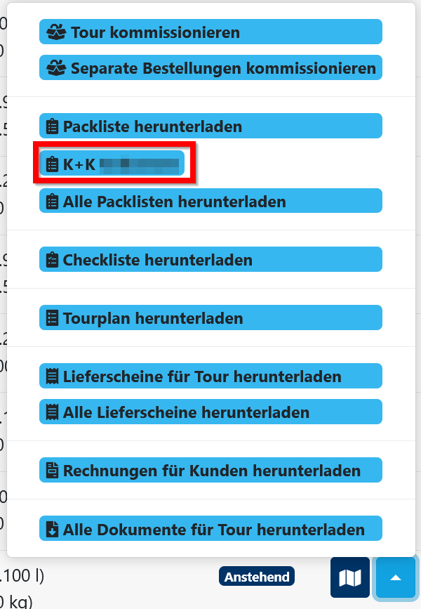 Kundenstammdaten - Kommissionierung - Separate Packlisten - Download - Menü