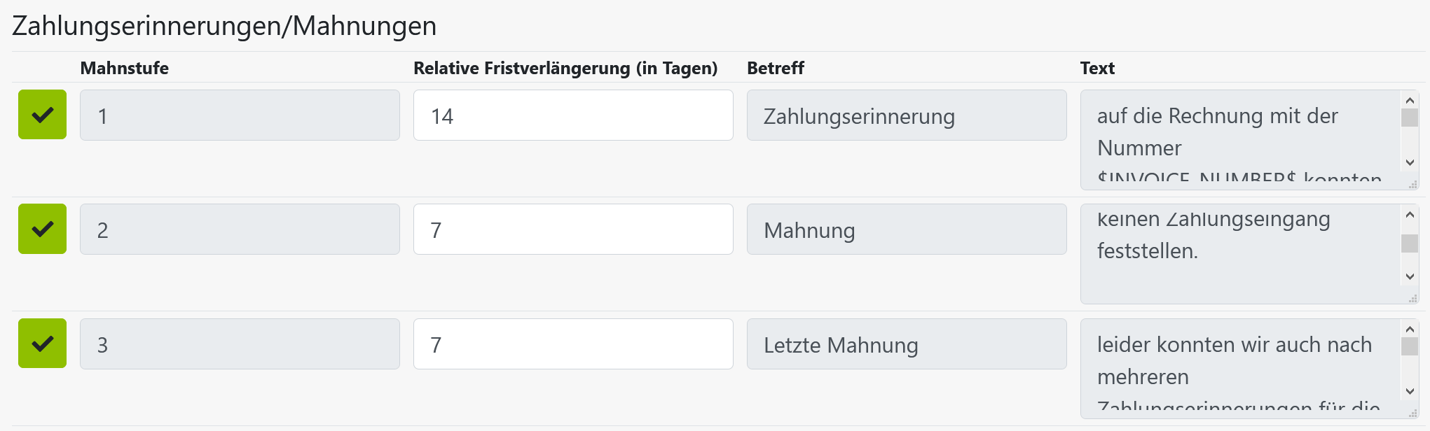 Kundenstammdaten - Verwaltung - Zahlungserinnerung