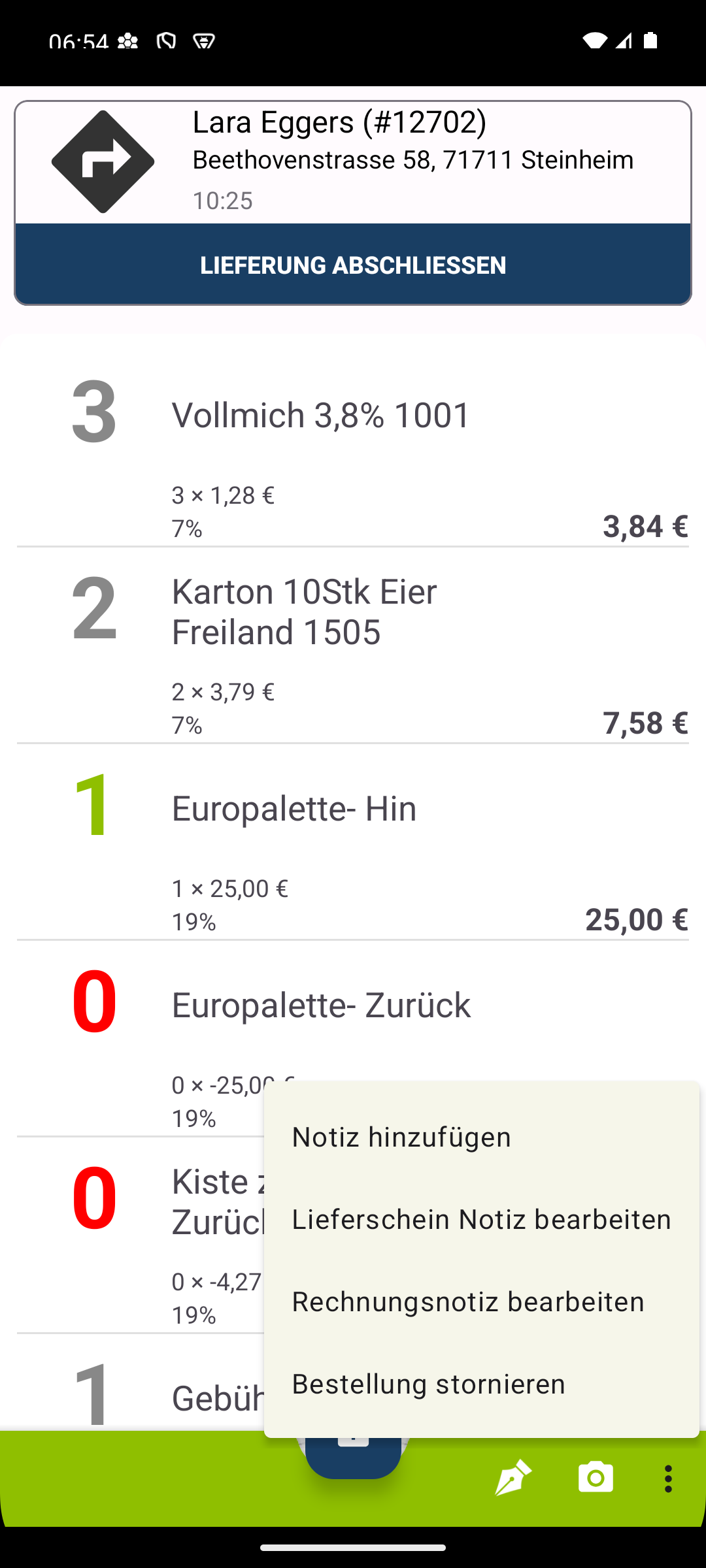 Liefer-App Android Notizen