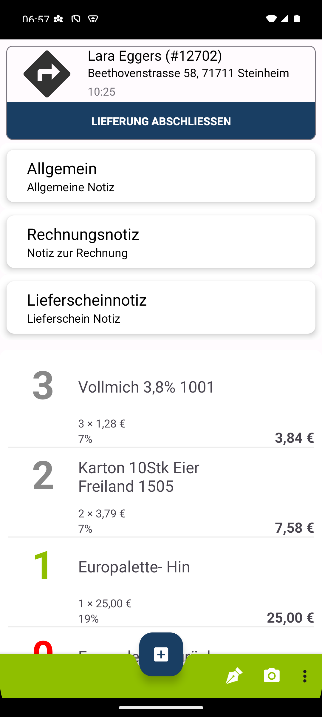 Liefer-App Android Notizen