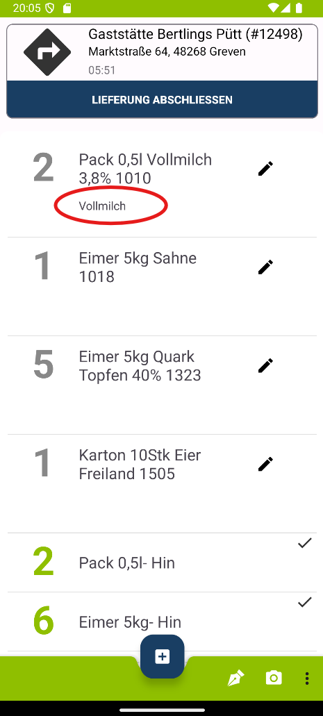 Liefer-App Android Anmerkung sichtbar