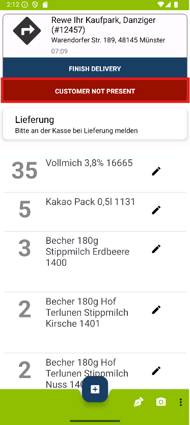 Liefer-App Android Kunden nicht angetroffen