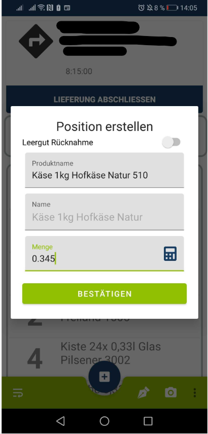 Liefer-App Barcode-Info übernehmen