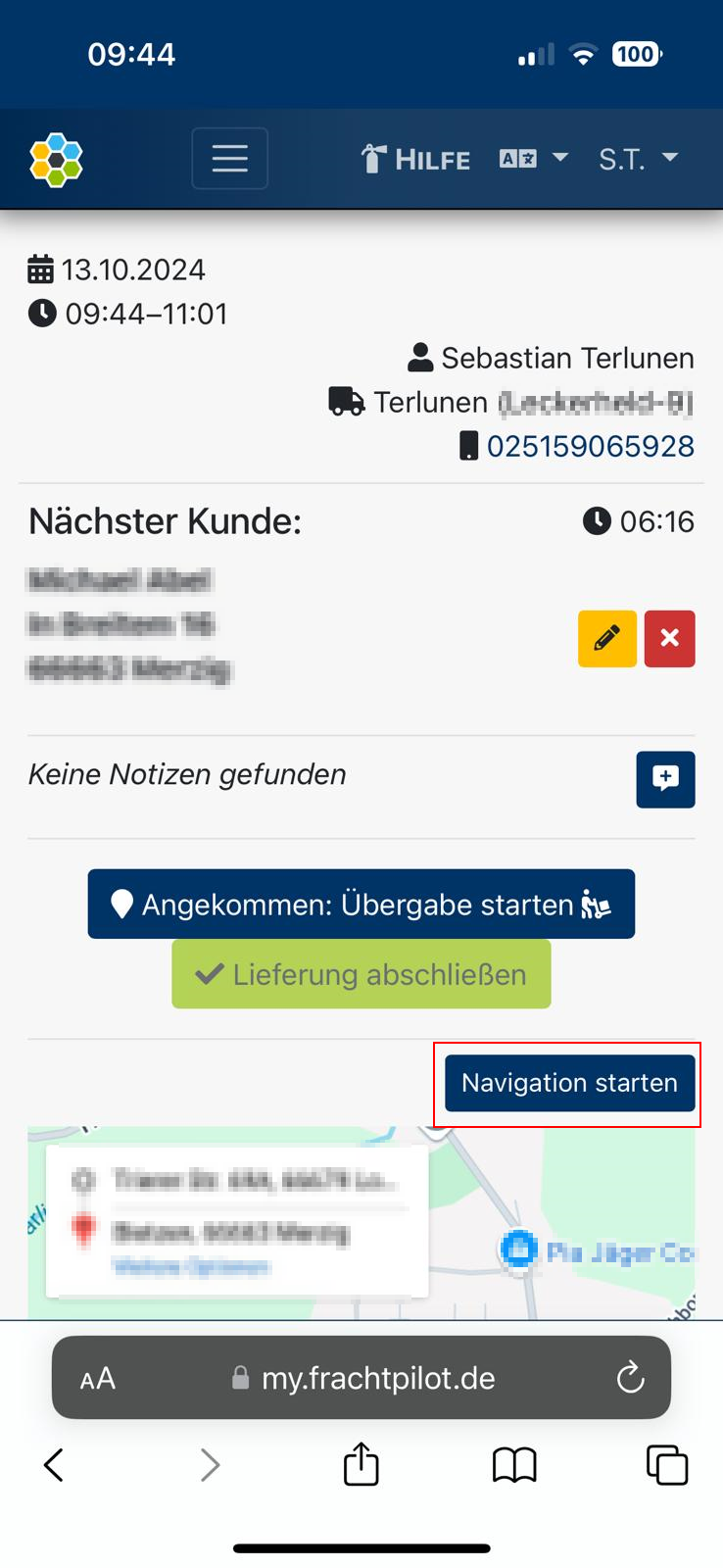 FrachtPilot Navigation starten