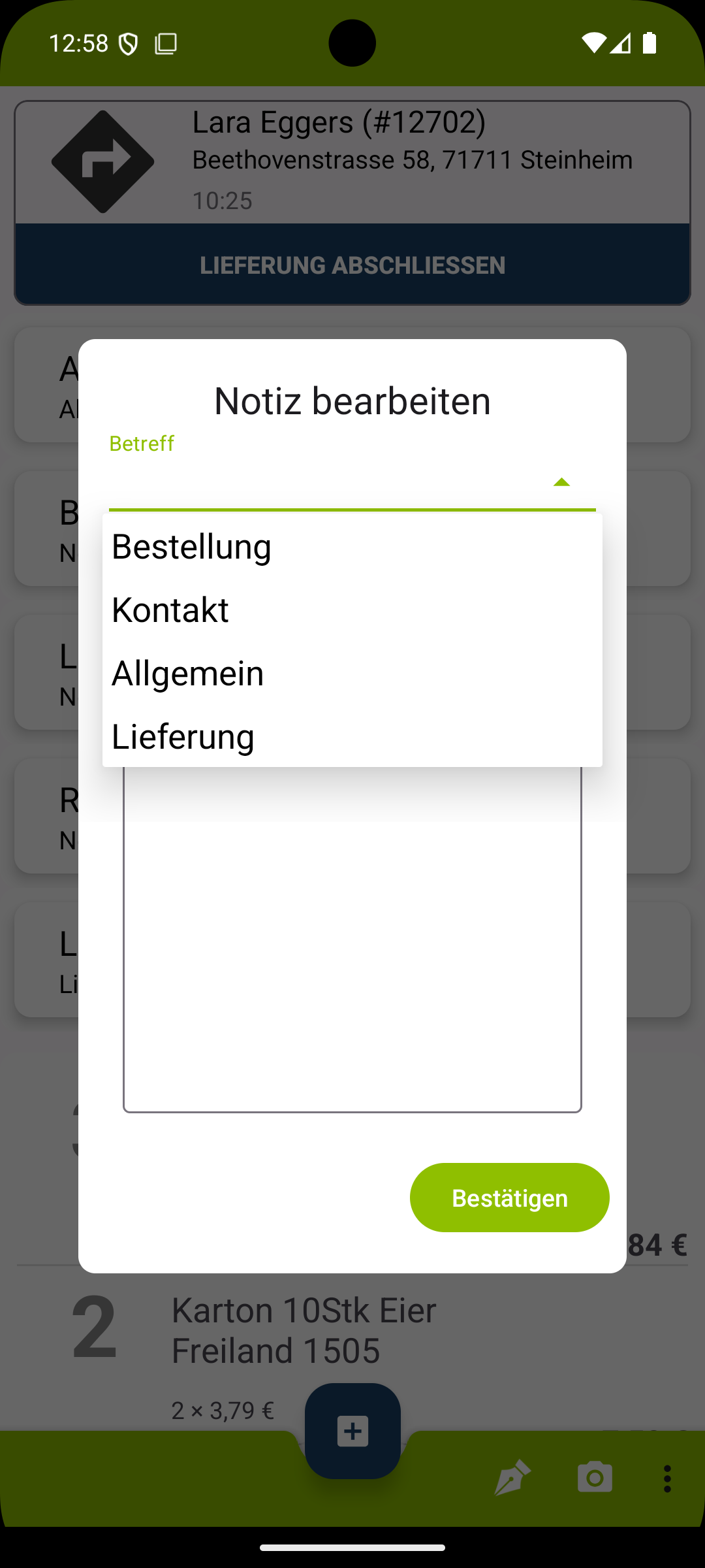 FrachtPilot Kundenprofil Notizen Auswahl