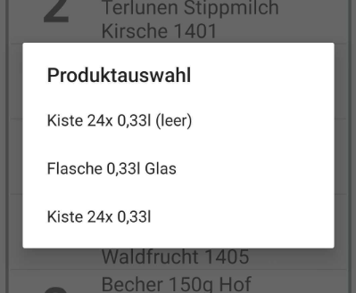 Liefer-App Produktauswahl
