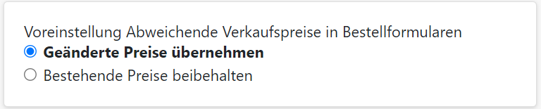 Voreinstellung abweichende Verkaufspreise - Einstellung