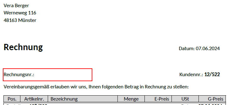 Rechnung vorläufig - PDF Beispiel