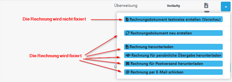 Rechnung fixieren - veröffentlichen