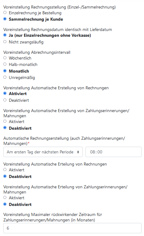 Rechnungen - Konfiguration - Rechnungslauf - Einstellmöglichkeiten