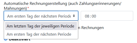 Rechnungen - Konfiguration - Rechnungslauf - allgemein - Zeitpunkt