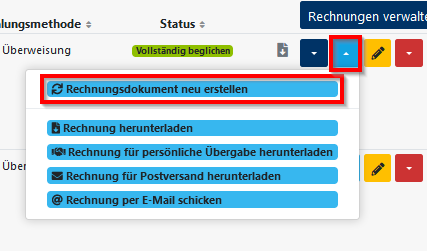 Rechnung neu erstellen - Action