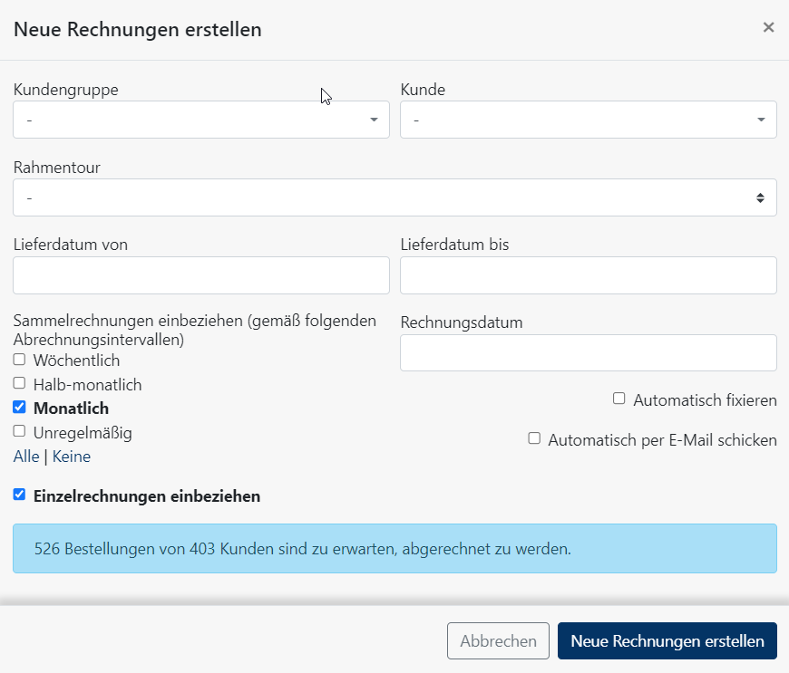 Rechnungen erstellen - Maske