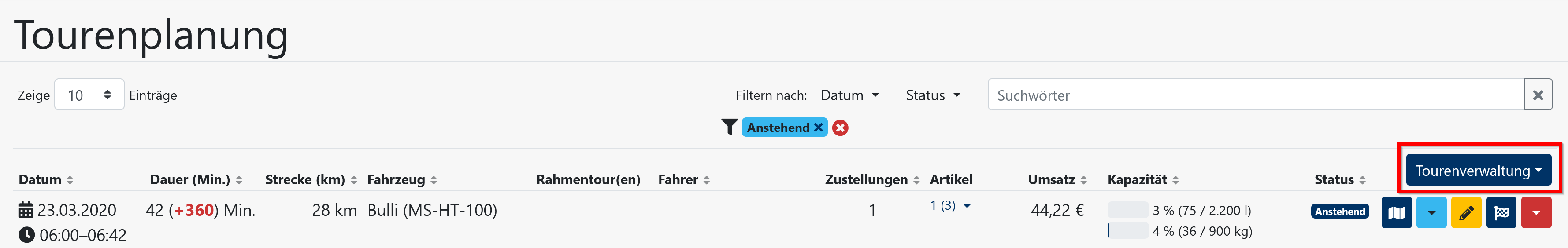 Tourenplanung - Tourenverwaltung Button