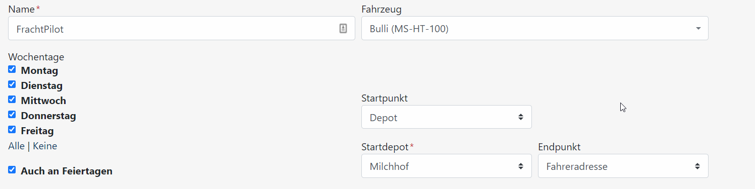 Tourenplanung unterschiedliche Start- und Zielpunkte