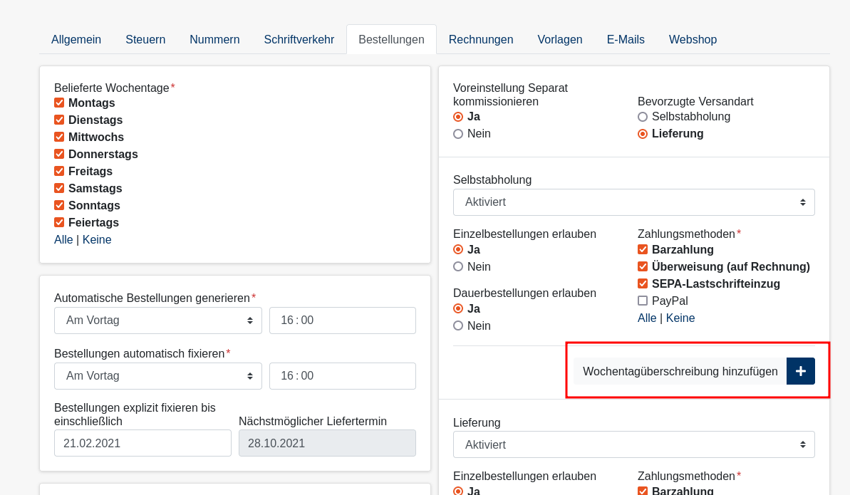 Wochentagüberschreibung