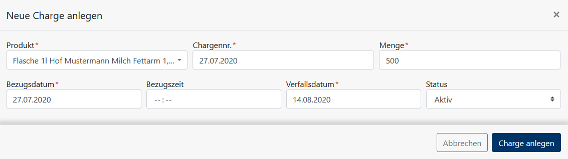 Warenwirtschaft - Mehrere Chargen anlegen - Dateneingabe