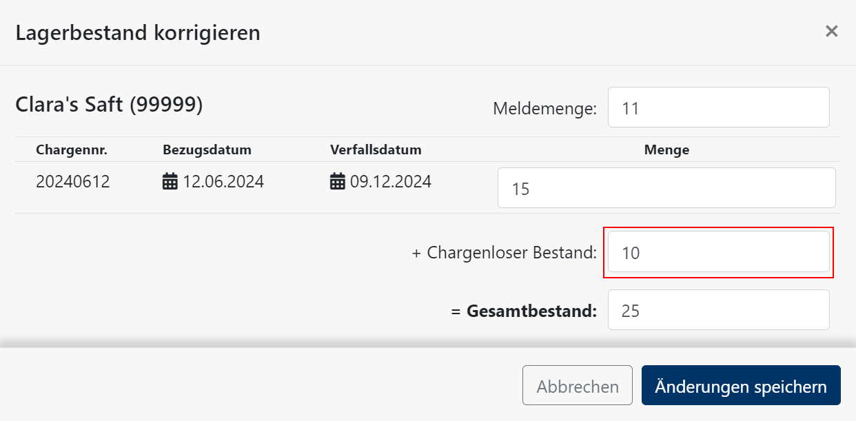 Anlage Lagerbestand chargenlos