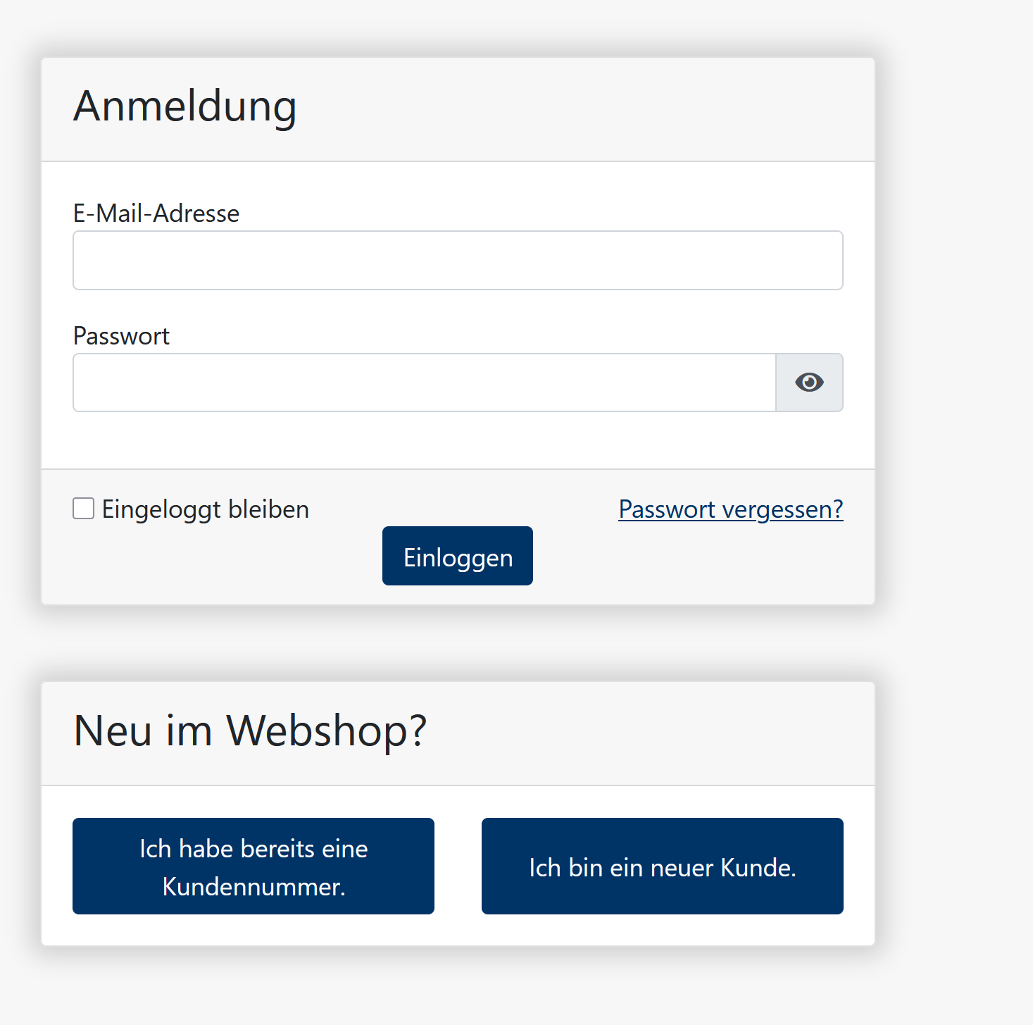 Webshop-Anmeldung mit Kundennummer-Option
