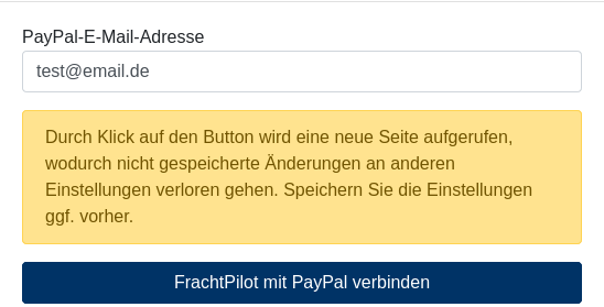 Webshop PayPal-Konto - Verknüpfung